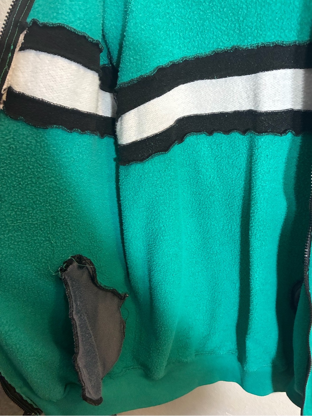 Jerzees Teal Zip-Up Sweatshirt with Black and Light Gray Stripes - Picture 3 of 5